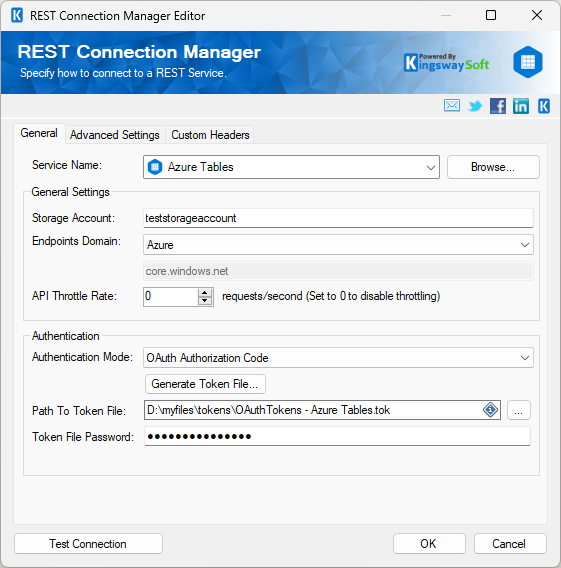 SSIS REST Azure Tables Connection Manager - Authorization Code